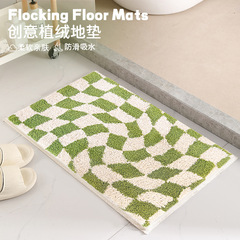 創意浴室吸水防滑地墊 衛生間廁所地墊耐髒 旋轉棋盤格植絨地毯