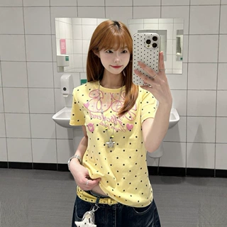 【210克40支精棉】美式多巴胺穿搭夏季新款满印星星黄色短袖T恤女