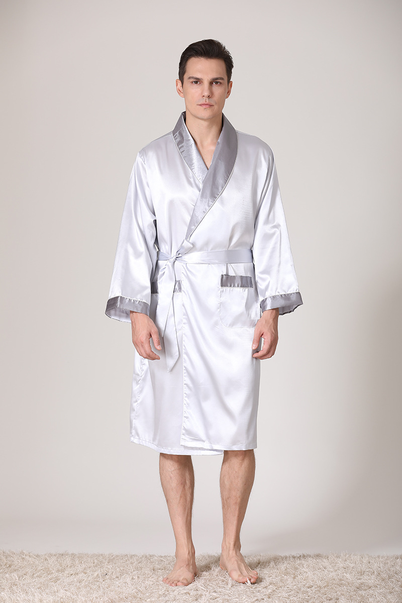 men's summer silk bathrobe pajamas men's summer thin ice silk pajamas plus size bathrobe home clothes_voghion.com