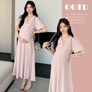 Pregnant Women's Dress Trendy Mom's Summer Dress Fashionable Texture Lapel Loose Slimming Hot Mom's Summer Thin dress Dress