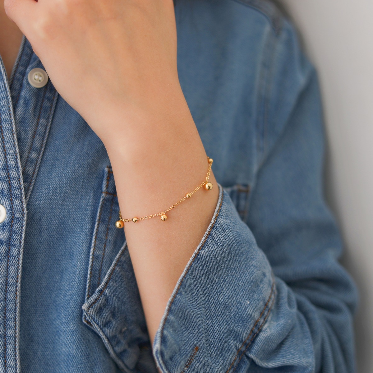 French-Style Light Luxury Minimalist Round Bead Titanium Steel Bracelet for Women, Niche Design, Ins-Style Versatile Trendy Niche Jewelry