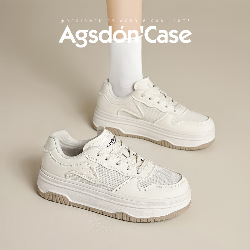 Augu Shi Deng zapatos blancos de fondo grueso para mujeres 2025 nuevos estudiantes de primavera y verano zapatos de skate casuales ligeros pequeños