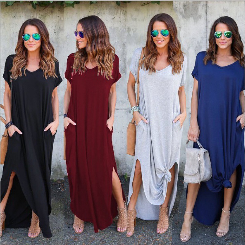 2025Bay Aliexpress Foreign Trade Amazon Extra Long Plus Size Loose Pocket Dress 24 Colors 9 Sizes 2025Bay Aliexpress Foreign Trade Amazon Extra Long Plus Size Loose Pocket Dress 24 Colors 9 Sizes