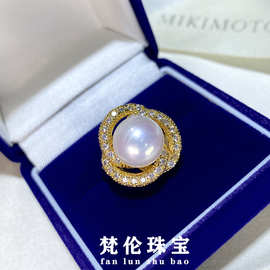 淡水珍珠圆大颗粒戒指18k包金雪花款简约风网红设计几何巴洛克风