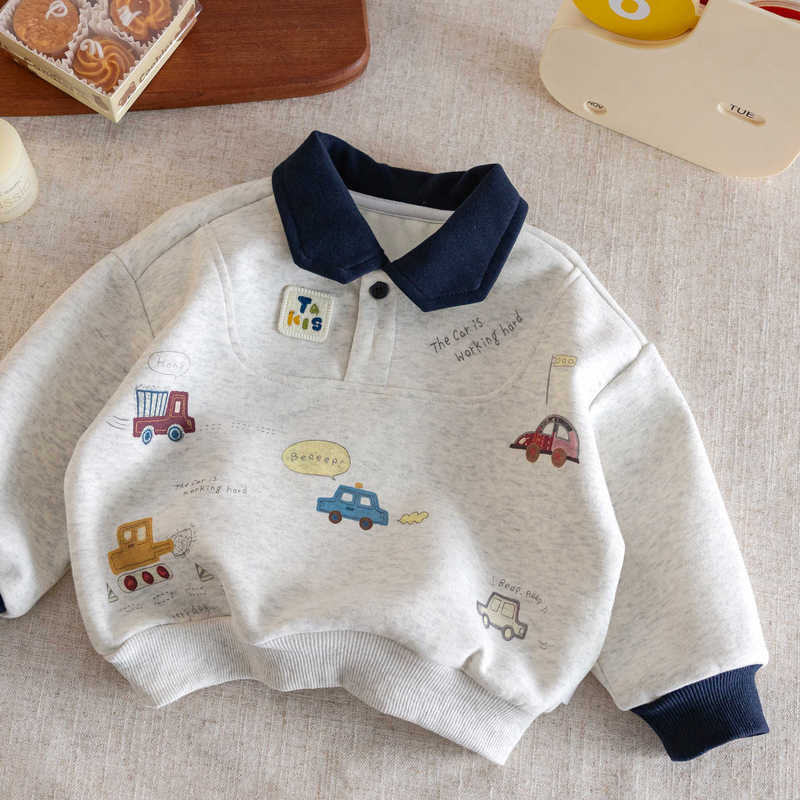 Boys Sweatshirt Autumn 2025 New Handsome Baby Pullover Lapel Top Spring & Fall Kidsren's Polo Collar Clothes