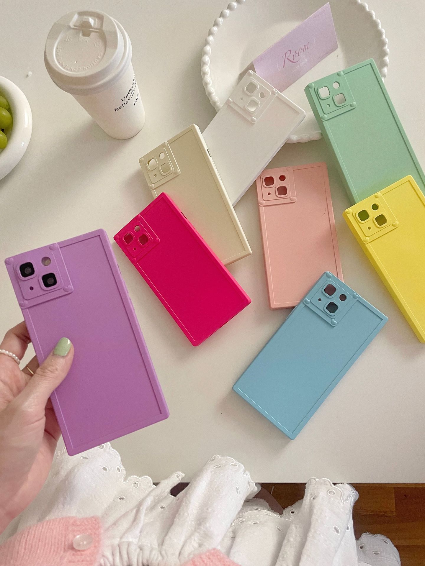 Title 3, Sade Düz Renkli Kare Telefon Kılıfı Yeni Niş Te...