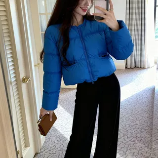 克莱因蓝色短款棉服女款2026新款洋气轻薄小棉袄超好看秋冬厚外套