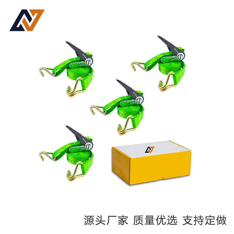 跨境棘轮带4件套1英寸25mm彩盒包装货物捆绑带收紧器固定带加固