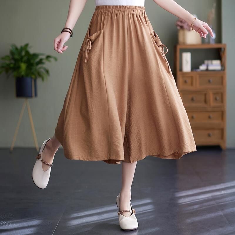 Nylon Wide-Leg Pants for Women 2025 Summer New Style Loose Plus Size Solid Color Elastic Waist Flared Skirt Pants Casual Cropped Pants Nylon Wide-Leg Pants for Women 2025 Summer New Style Loose Plus Size Solid Color Elastic Waist Flared Skirt Pants Casual Cropped Pants