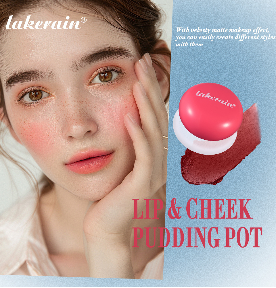 Lakerain Pudding Blush Cream Powder Matte Blush Nude Makeup Highlighter Lip and Cheek Blush Cream details Picture