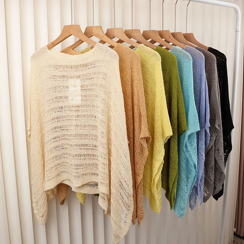 Hollow Knit Sun Protection Shawl for Women, Summer Thin Irregular Loose Cape, Elegant Beach Vacation Outerwear
