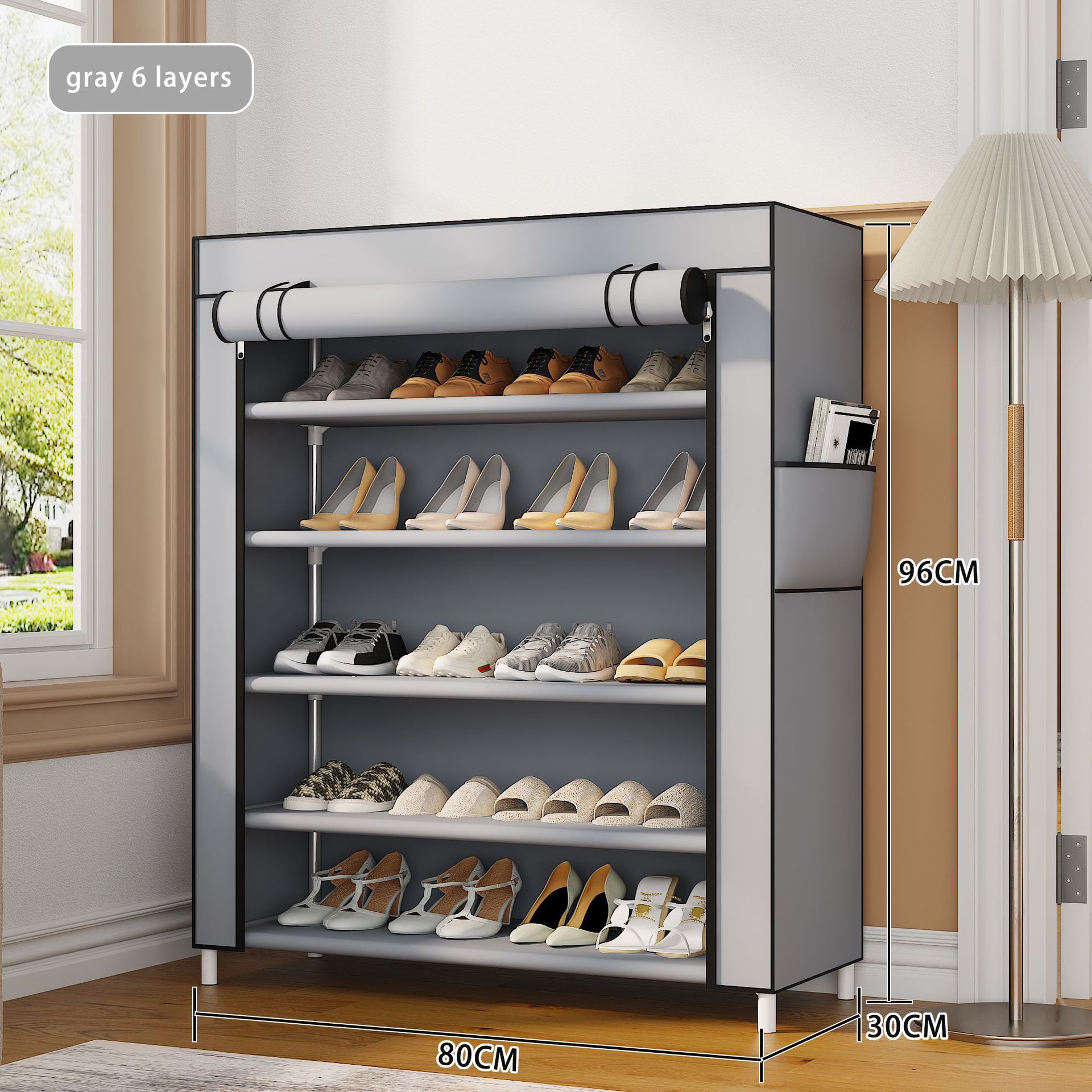 Gabinete de zapatos simple, cinturón de zapatos, nuevo tipo de cubierta a prueba de polvo con cremallera, estante de zapatos simple, tubo de acero, estante de almacenamiento en el suelo de la puerta doméstica image 10