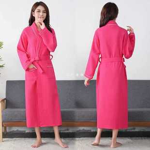 ✅ Pure Cotton Waffle Bathrobe Hotel Couple Nightgown Men and Women Absorbent Pure Color Bathrobe Thin Mid-Length Spring & Fall