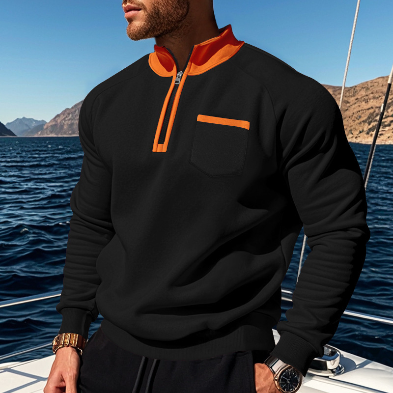 Men's Half Zip Sweatshirt With Stand Collar For Autumn And Winter_voghion.com