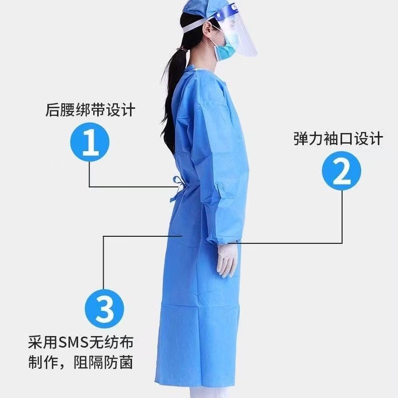 东海锦帆一次性医用隔离衣防护服防尘独立包装非灭菌反穿蓝色中号