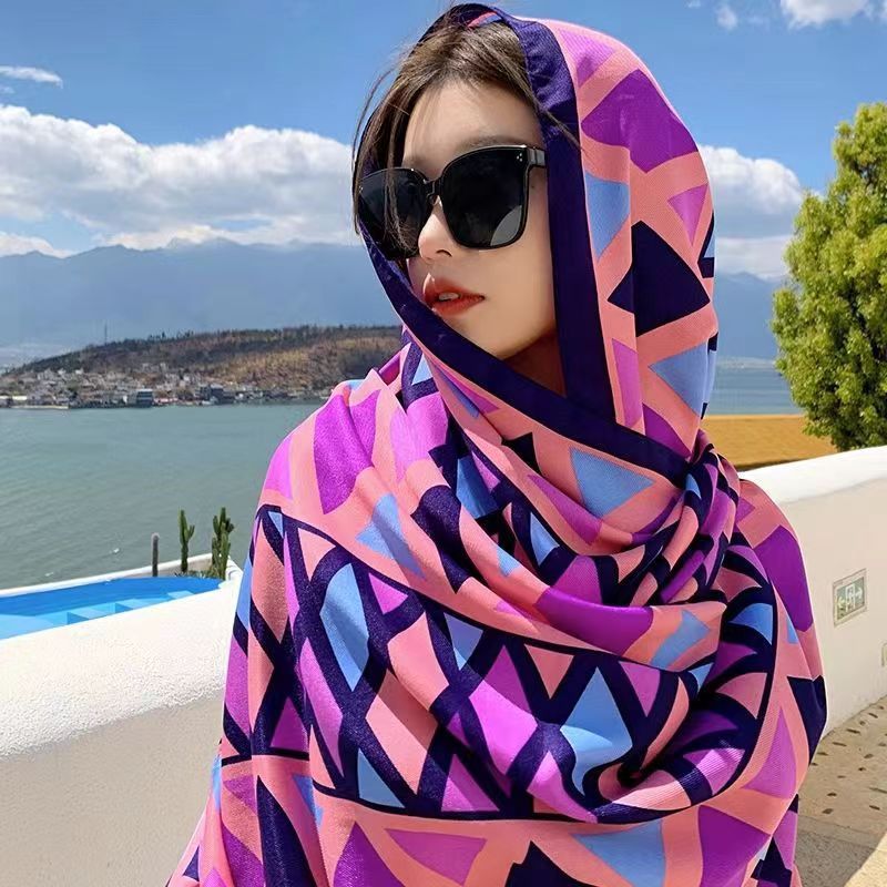民族风丝巾女防晒沙滩披肩薄款外搭纱巾围巾云南青海海边旅游穿搭|undefined