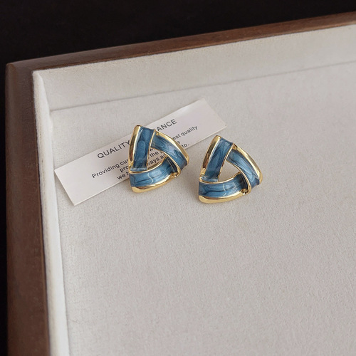Small fresh blue oil drop earrings retro literary fashion temperament earrings niche high-end whitening earrings wholesale