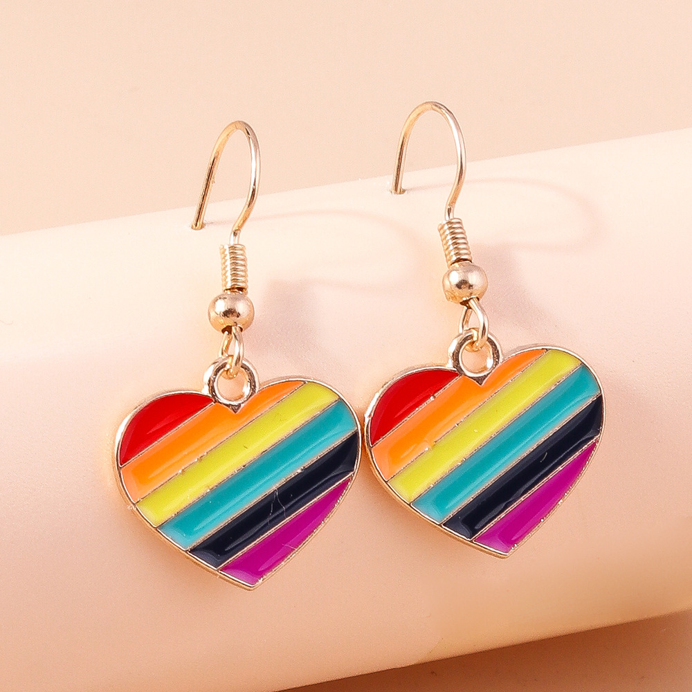 8g Weight Alloy Ear Needle Material Drop Earrings Classification 1 Pair Quantity Outdoor, Daily Occasion Zinc alloy Material Love, Rainbow, Heart Shape Pattern All Seasons Season Women's Gender Polished Finish Elegant, Korean Style Style 1 Pair Elegant Korean Style Love Rainbow Heart Shape Zinc Alloy Drop Earrings 7