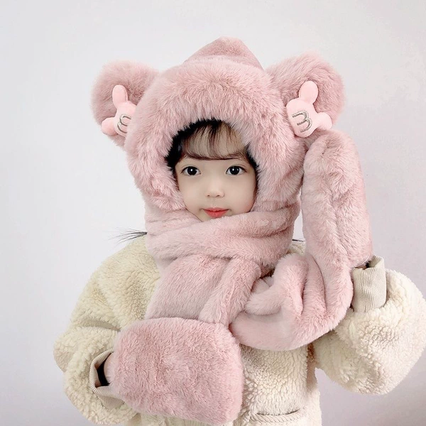 Cute fuchsia fleece keep warm set, with little bears, 3 piece set