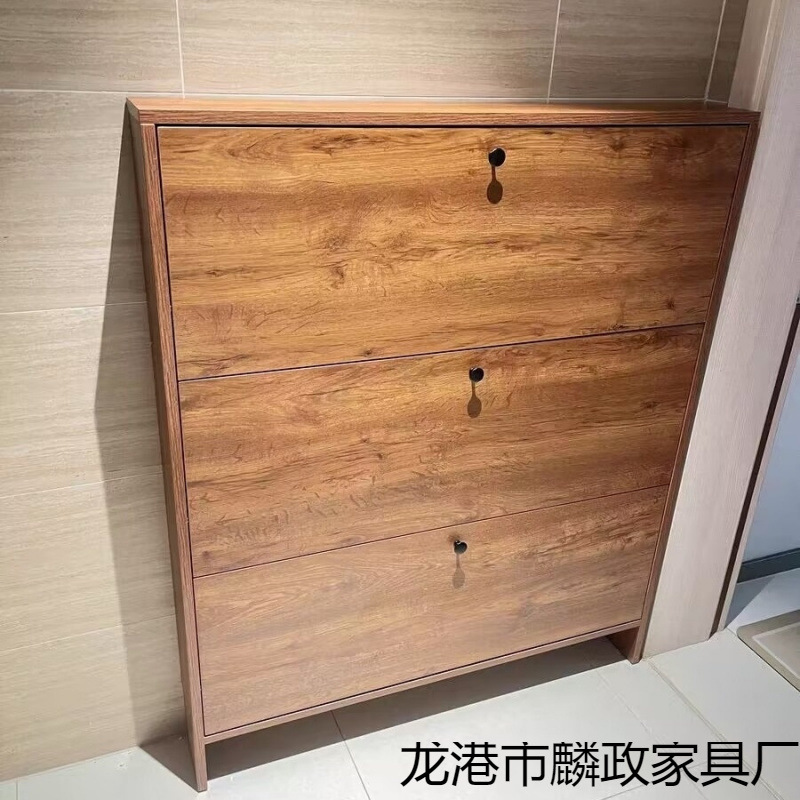 Solid Wood Shoe Cabinet 15cm Simple Storage Cabinet Ultra-Narrow Shoe Rack Entry Flip Shoe Cabinet Entrance Bedroom Shoe Cabinet Thin Style