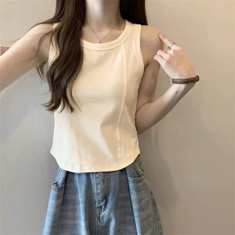 Camisole Women's Cotton Spring and Summer Design Sense Niche Outer Wear Thread Sleeveless T-shirt Inner Base Fishbone Top Camisole Women's Cotton Spring and Summer Design Sense Niche Outer Wear Thread Sleeveless T-shirt Inner Base Fishbone Top