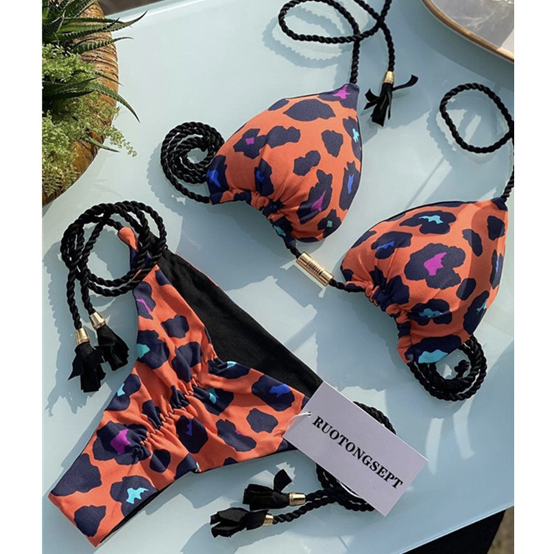 Mujeres Lunares Leopardo Juego De 2 Piezas Bikinis Traje De Baño display picture 13