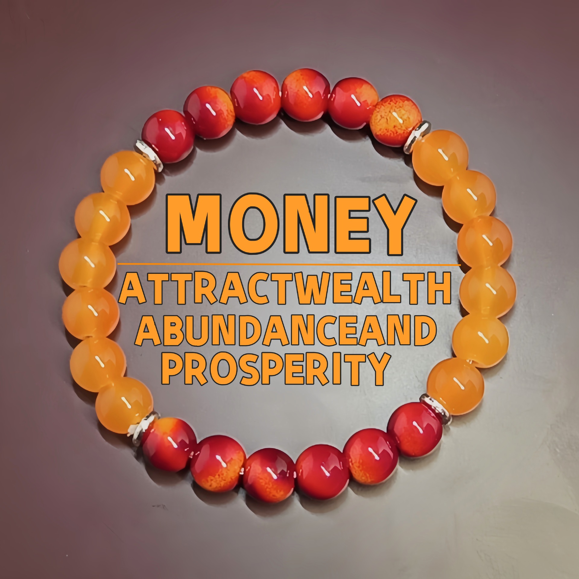 temu New Healing Crystal Explosions Prosperity and Good Luck Elastic Bracelet 8mm Orange Quartz with Red Gradient