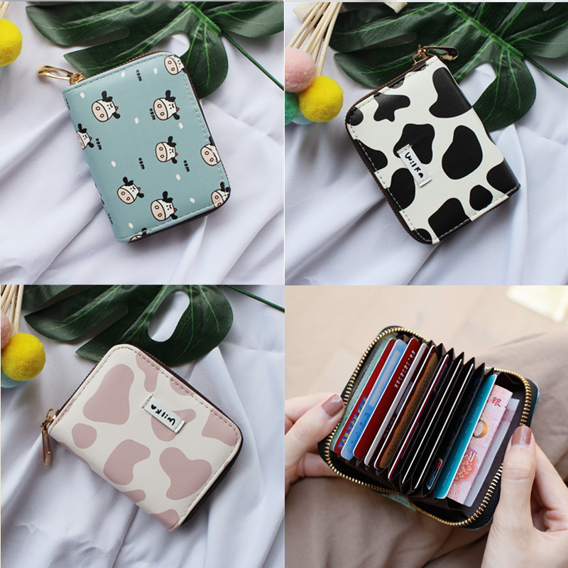 2023 New Cow Fresh Print Organ Card Holder Cute Sweet Fashion Coin Purse Factory Direct Supply Short Style