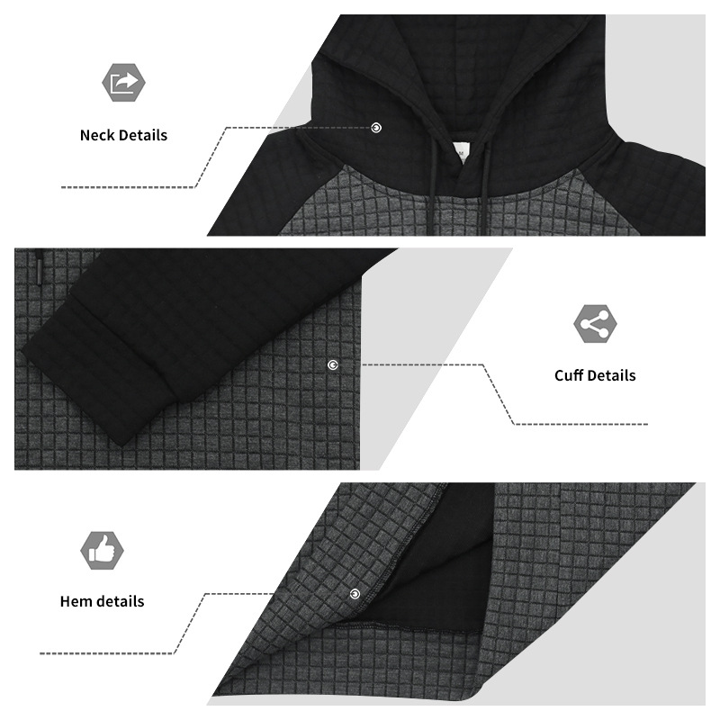 Schweres Kapuzensweatshirt mit Farbblockdesign für Herren, lockere Passform, Pullover mit Kordelzug für lässige Streetwear (Schwarz/Grau, Armeegrün/Beige)​_voghion.com