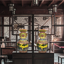景德镇陶瓷器 珐琅彩富贵吉祥大花瓶赏瓶 现代客厅落地装饰品摆件