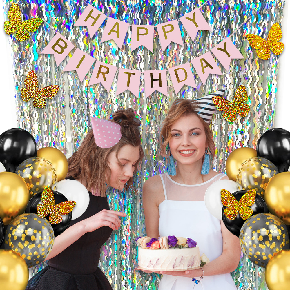 Amazon Plain Laser Silver Macheta cortina de lluvia Lips Party Party Decoration Background Photography Props