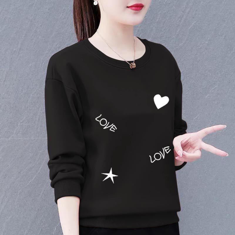 長袖のtシャツの女性の春秋の新型の大きいサイズの洋気のお母さんの服装はゆったりしています。