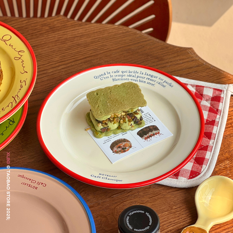 Korean Ins Style Letter Plate Ceramic Plate Coffee Shop Dessert Plate Cake Plate Breakfast Plate Brunch Western Food Plate
