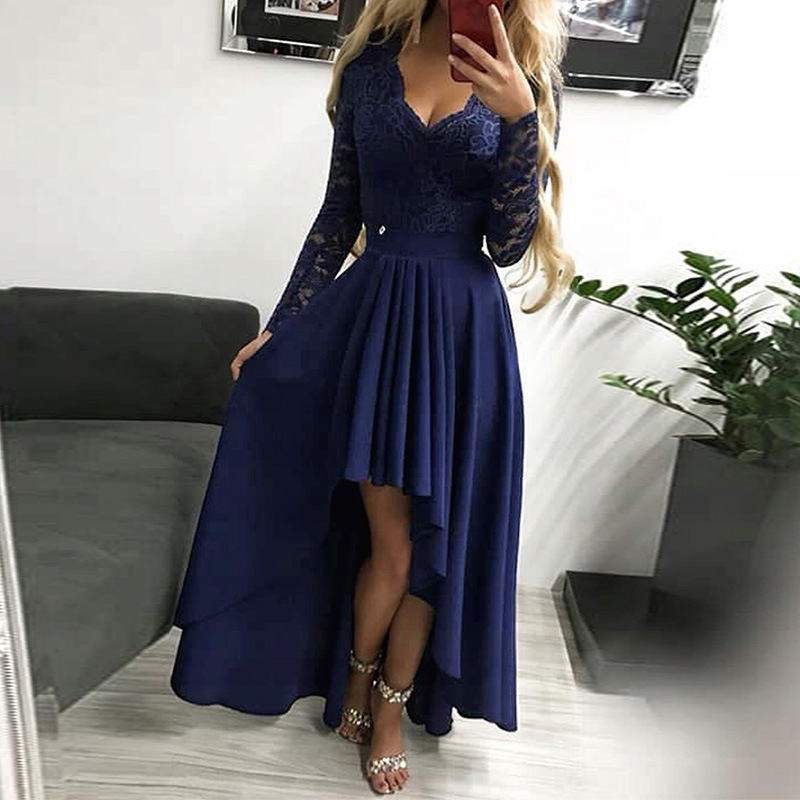 Cross-border European and American 2022 Sexy Women's Solid Color Lace Pullover Fishtail Dress Amazon Chest Wrapped V-neck Dress