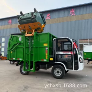 Customizable electric four-wheel garbage truck, self-loading and unloading, with attachment buckets, for property management and community sanitation