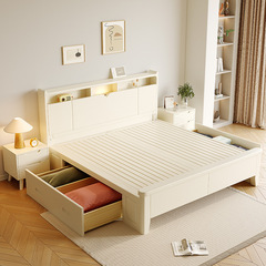 Nordic white solid wood bed modern minimalist 1.8 double master bed 1.5 single bed storage wedding bed cream style