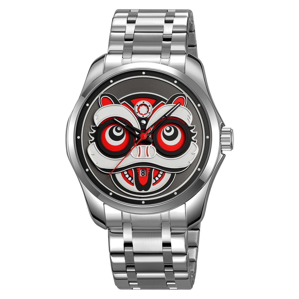 Momento despierto esfera de león reloj de cuarzo de tendencia nacional creativo reloj de pulsera correa de acero hombre reloj impermeable fuente al por mayor