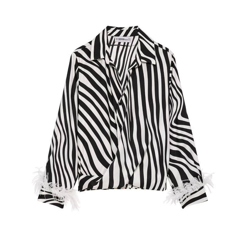 Unizera Women's Clothing 2026 Summer New Fashion Casual Animal Print Feather-Decorated Shirt for Women 3222195
