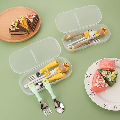 童趣可爱儿童吃饭三件套儿童辅助练习卡通筷子叉勺便携式餐具套装