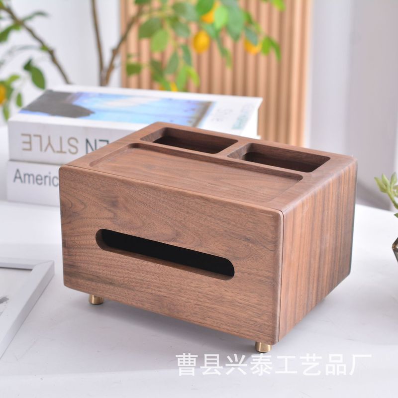 黒胡桃実木収納ティッシュケース家庭用化粧台整理収納ケースデスクトップリモコン雑物引き出し箱|undefined