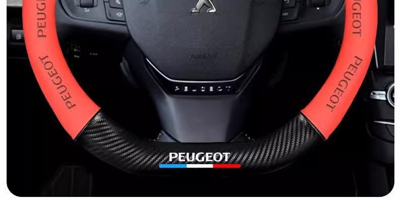 Suitable for Peugeot 508/408/207/301/206/3008/307 Steering Wheel Cover, Genuine Leather Carbon Fiber Car Handle Cover