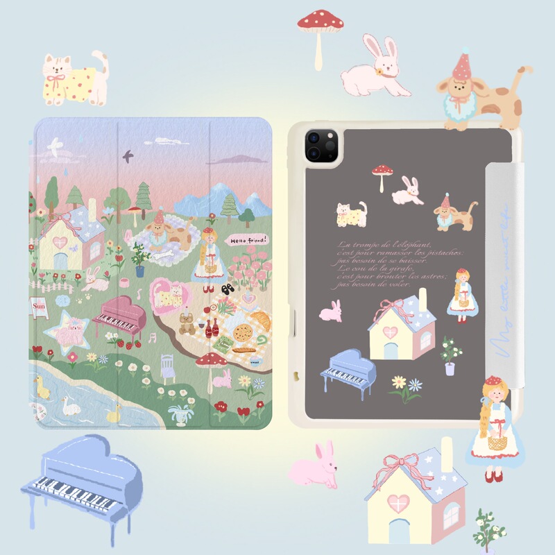 Mirror Triple Fold ipad Protective Case pro2021 Pastoral Girl air5 with Pen Slot 2022 Han Feng mini6 Suitable