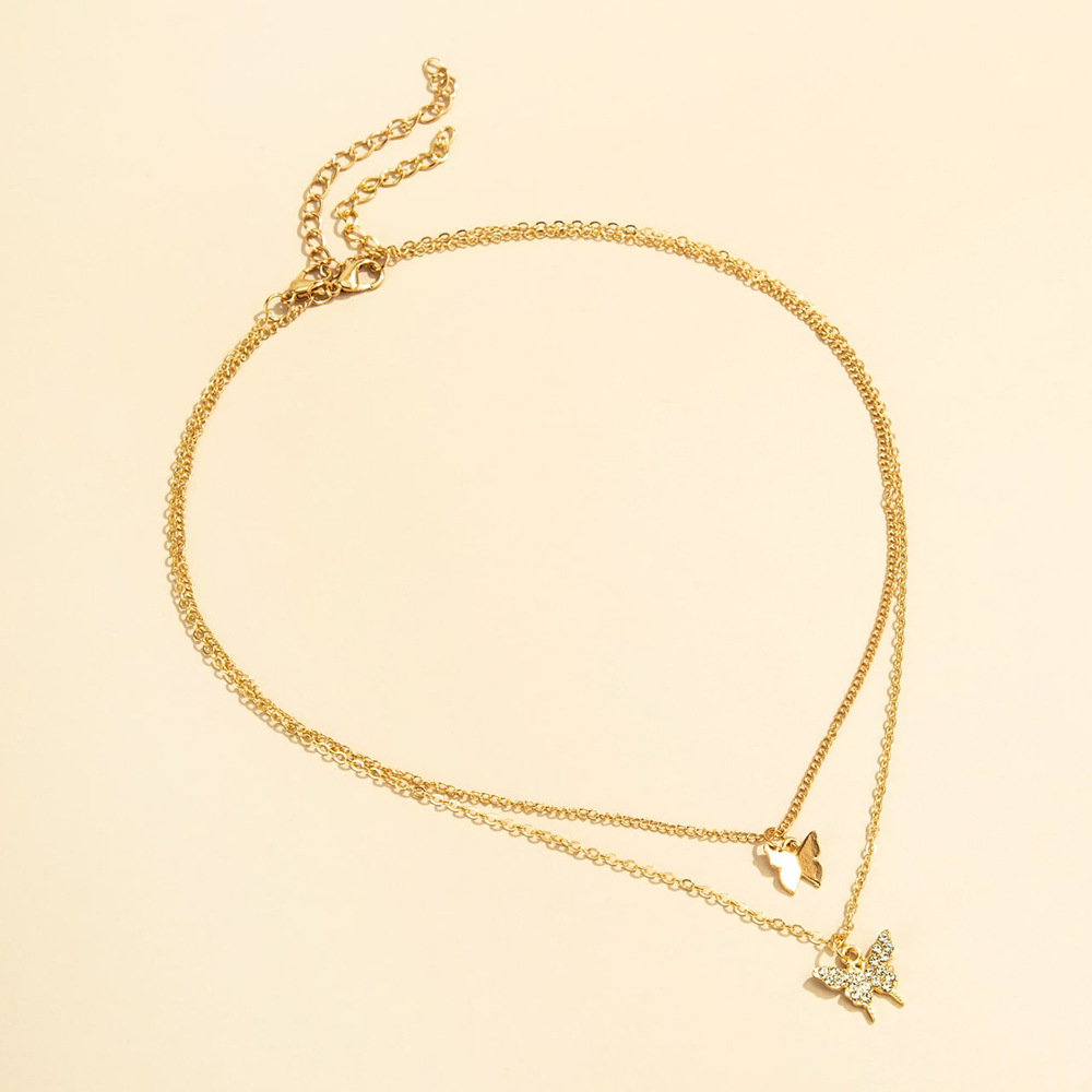 Simple New Product Double Butterfly Small Diamond Design Temperament Fashion Necklace Two-piece Clavicle Chain display picture 2