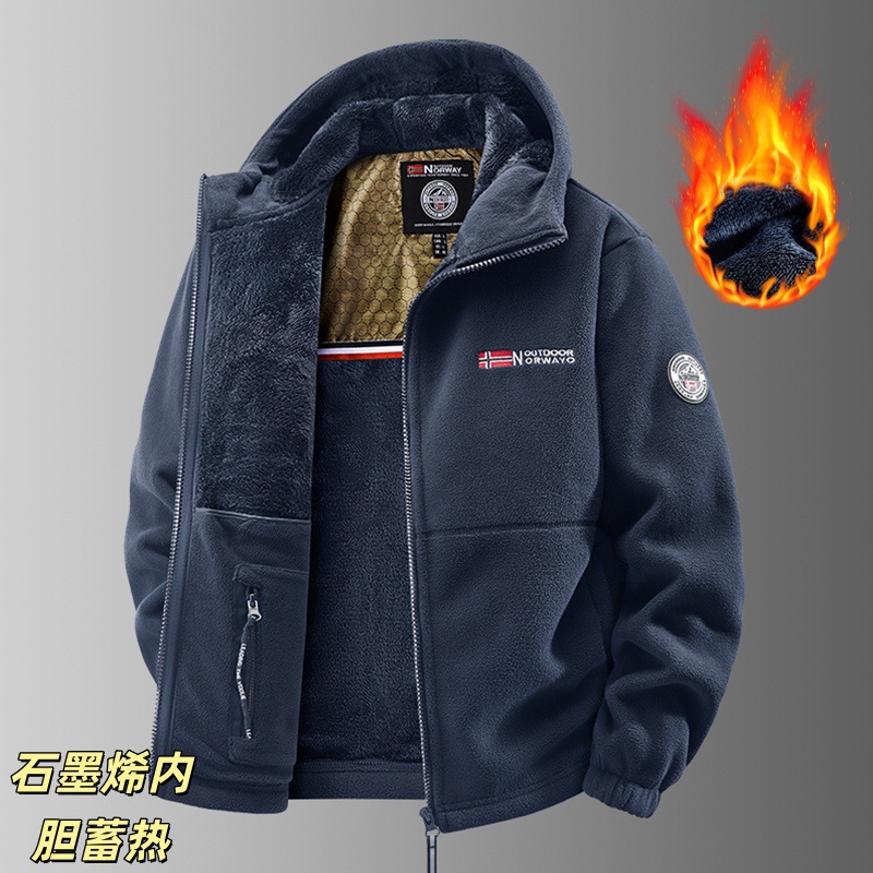 Cross-Border High-Quality Hooded Fleece Jacket for Men and Women, Polar Fleece Graphene Warm Sports Outdoor Plus Velvet Thickened Jacket
