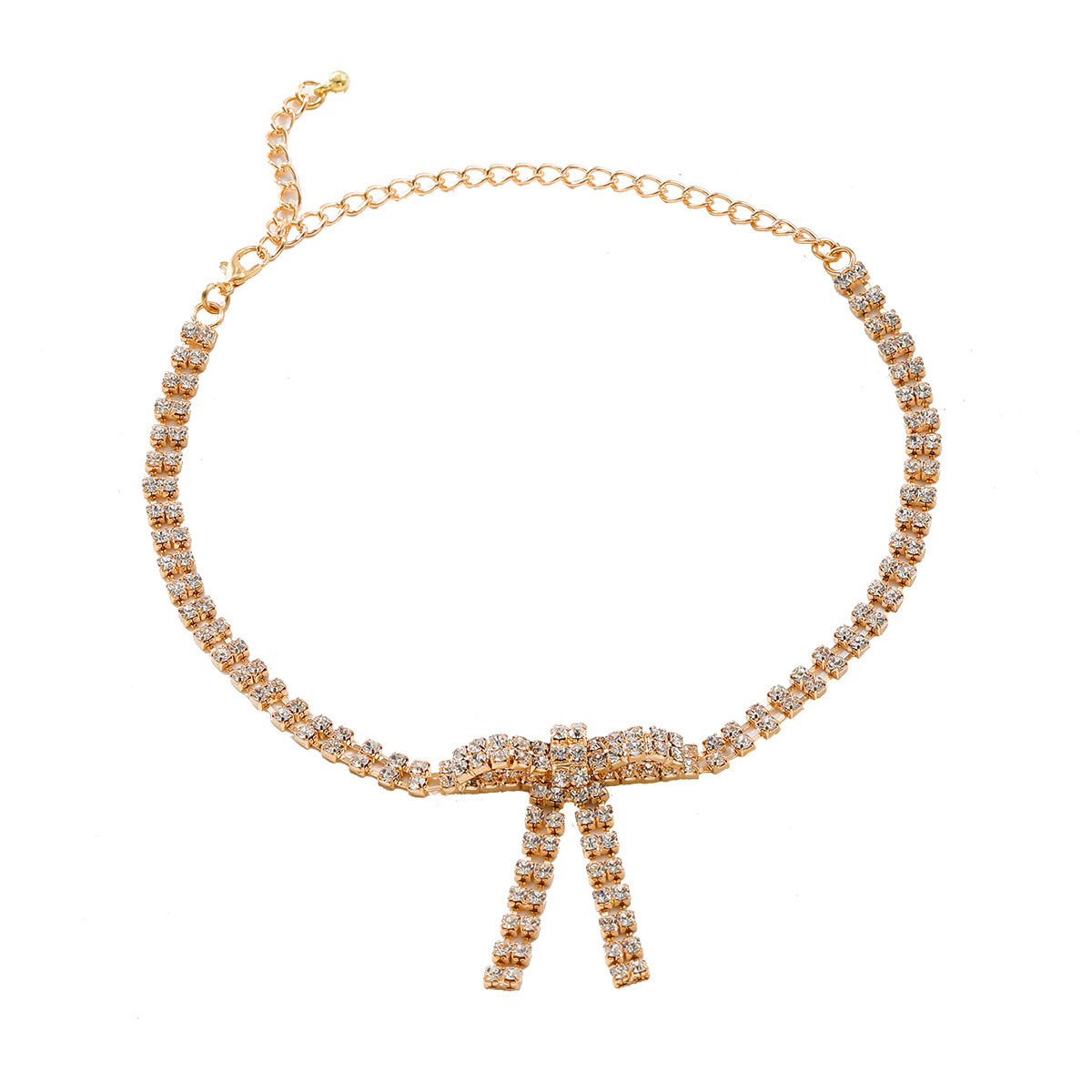 simple fashion sweet style full diamond luxury temperament INS style bow necklace ladies_voghion.com