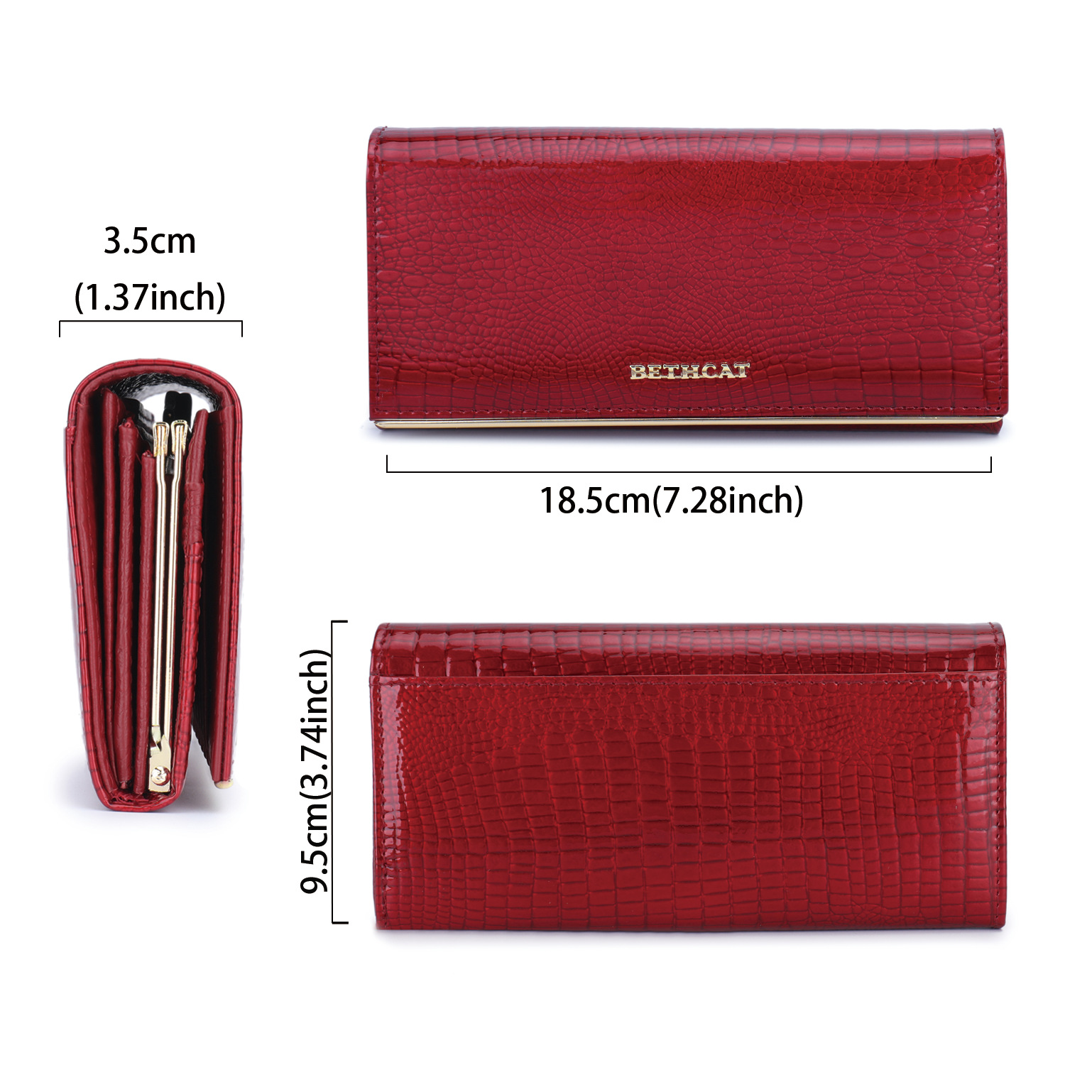 Export Long Genuine Leather Women's Wallet Luxury Patent Leather Crocodile Embossed Clutch Bag Custom Wholesale - Thumbnail 3