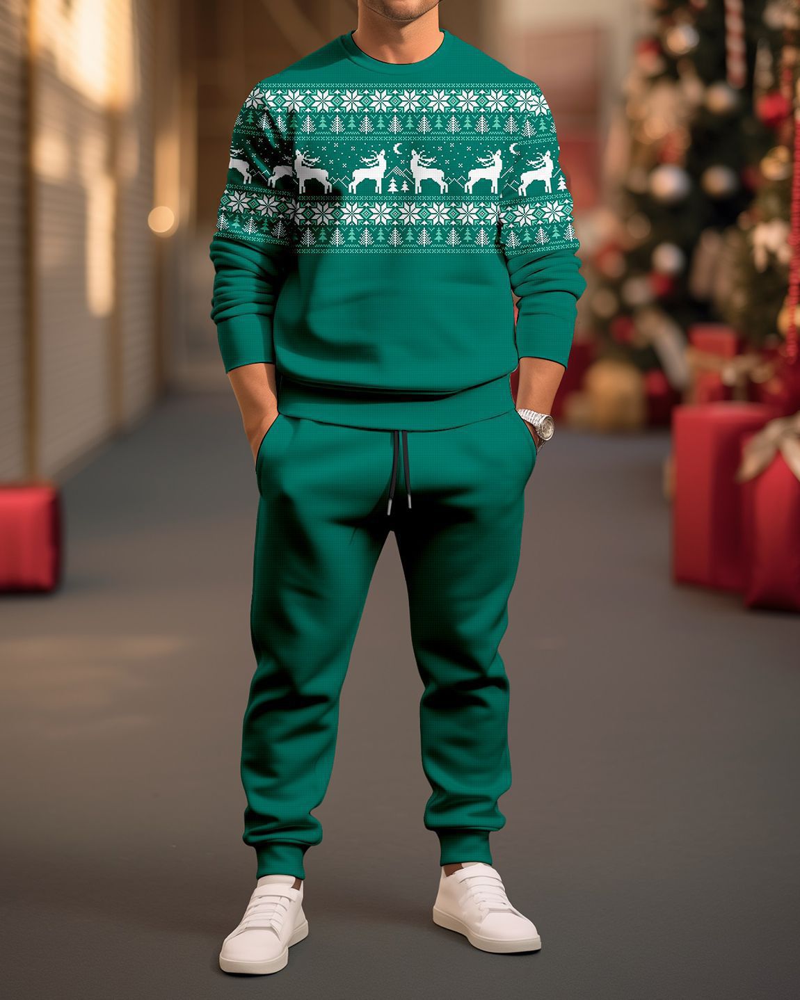 Comercio exterior transfronterizo Europa y América 3D impresión digital retro cuello redondo suéter pantalones traje ME1-ML1