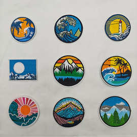 风景刺绣山水布贴电脑绣花衣裤包帽补丁贴跨境批发套装组合供应货