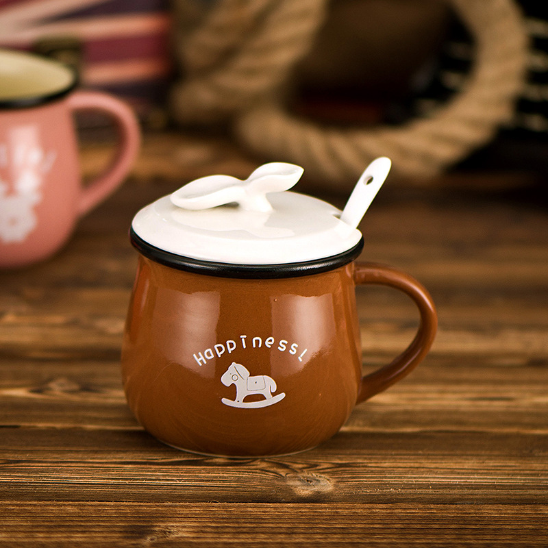 Color café + tapa de porcelana + cuchara de porcelana