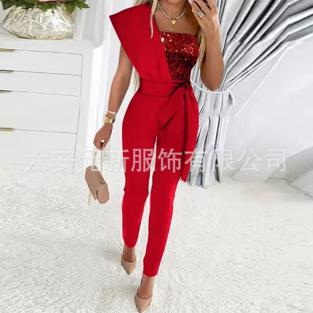 Europa y América del comercio exterior AliExpress nueva rosa de las mujeres bola mono elegante sexy pantalones mono vestido de un solo hombro